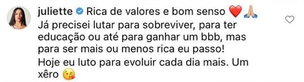 Juliette responde deboche feito por Val Marchiori durante programa (Reprodução)