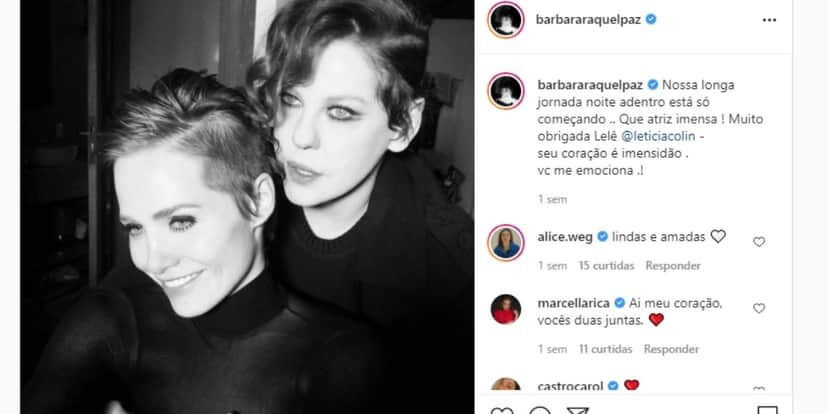 Bárbara Paz tem flagra pegando em seios de atriz global e resolve assumir amor por famosa: "Me emociona" Bárbara Paz tem flagra pegando em seios de atriz global e resolve assumir amor por famosa: "Me emociona"