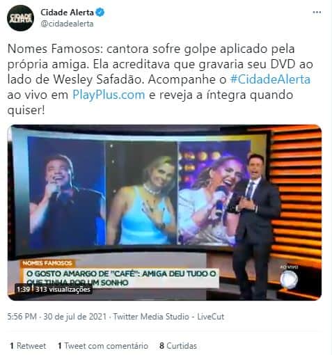 Luiz Bacci falou sobre golpe aplicado em cantora sob o nome de Wesley Safadão (Foto: Reprodução/Twitter) Luiz Bacci falou sobre golpe aplicado em cantora sob o nome de Wesley Safadão (Foto: Reprodução/Twitter)