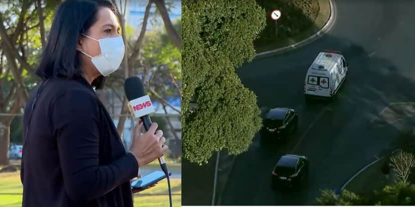 Cláudia Bomfim na cobertura da transferência do presidente Jair Bolsonaro (Foto: Reprodução/TV Globo) Cláudia Bomfim na cobertura da transferência do presidente Jair Bolsonaro (Foto: Reprodução/TV Globo)