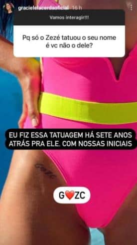 Graciele Lacerda exibe tatuagem íntima feita para Zezé (Foto: Reprodução) Graciele Lacerda exibe tatuagem íntima feita para Zezé (Foto: Reprodução)