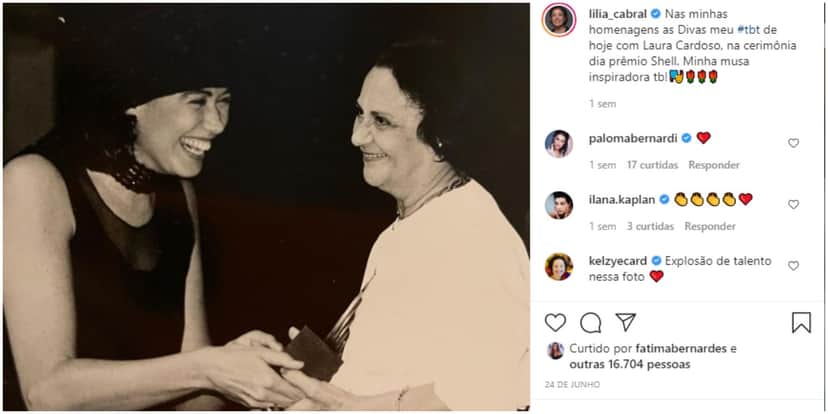 Lilia Cabral usou as redes sociais para postar uma foto com Laura Cardoso e se declarou para a dama da TV brasileira (Foto: Reprodução) Lilia Cabral usou as redes sociais para postar uma foto com Laura Cardoso e se declarou para a dama da TV brasileira (Foto: Reprodução)