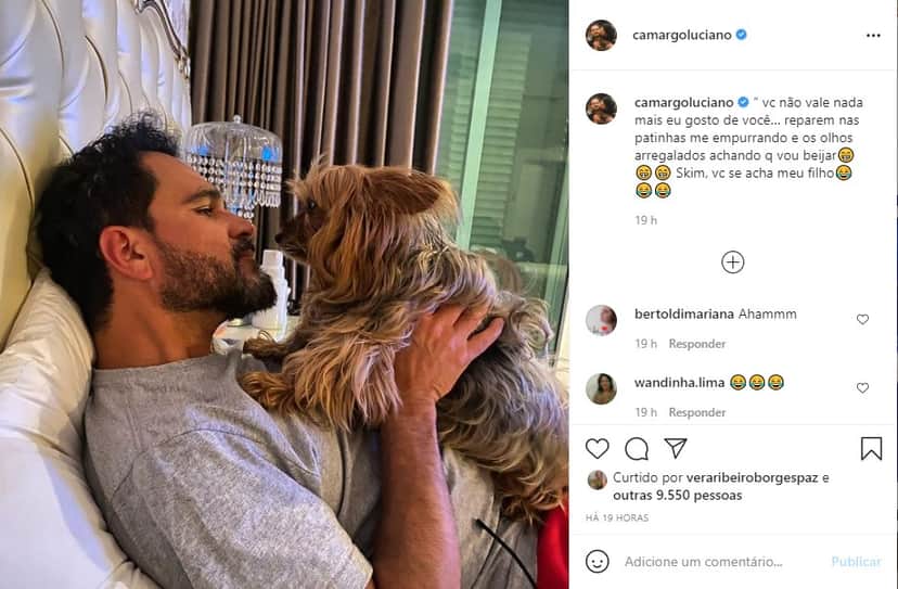 Luciano Camargo surge ao com cachorrinha de estimação e se declara (Foto: Reprodução) Luciano Camargo surge ao com cachorrinha de estimação e se declara (Foto: Reprodução)