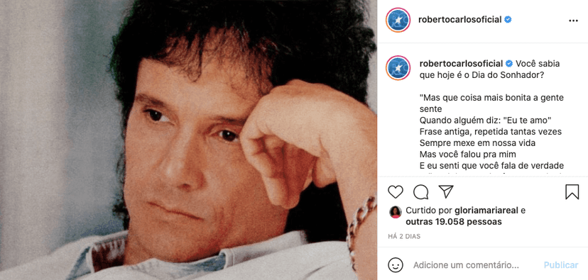 Roberto Carlos faz relato sobre amor e emociona fãs - Reprodução Roberto Carlos faz relato sobre amor e emociona fãs - Reprodução