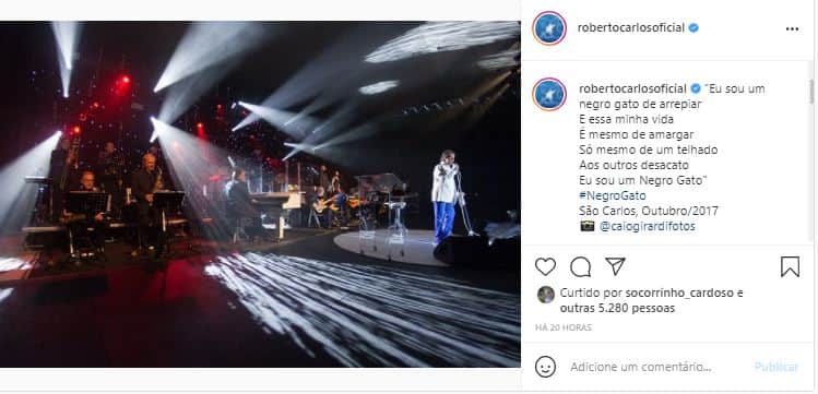 Roberto Carlos compartilhou um trecho da música "Negro Gato", de 1966 (Foto: Reprodução/Instagram) Roberto Carlos compartilhou um trecho da música "Negro Gato", de 1966 (Foto: Reprodução/Instagram)
