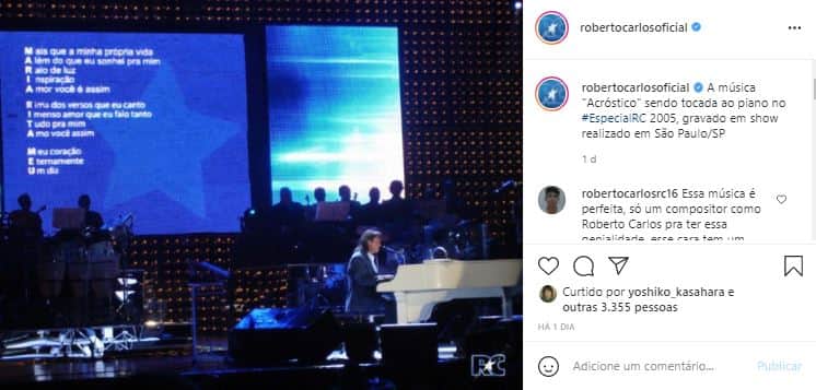 Roberto Carlos se declarou à falecida mulher, Maria Rita (Foto: Reprodução/Instagram) Roberto Carlos se declarou à falecida mulher, Maria Rita (Foto: Reprodução/Instagram)