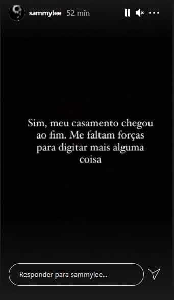 Sammy admite separação através de seu Instagram (Imagem: Reprodução) Sammy admite separação através de seu Instagram (Imagem: Reprodução)