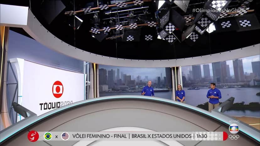 Cenário virtual dos Jogos Olímpicos da Globo apresentou um sério problema (Foto: Reprodução) Cenário virtual dos Jogos Olímpicos da Globo apresentou um sério problema (Foto: Reprodução)