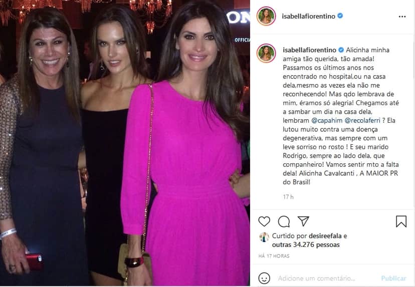Publicação de Isabella Fiorentino sobre morte da amiga Alicinha Cavalcanti (Imagem: Reprodução) Publicação de Isabella Fiorentino sobre morte da amiga Alicinha Cavalcanti (Imagem: Reprodução)