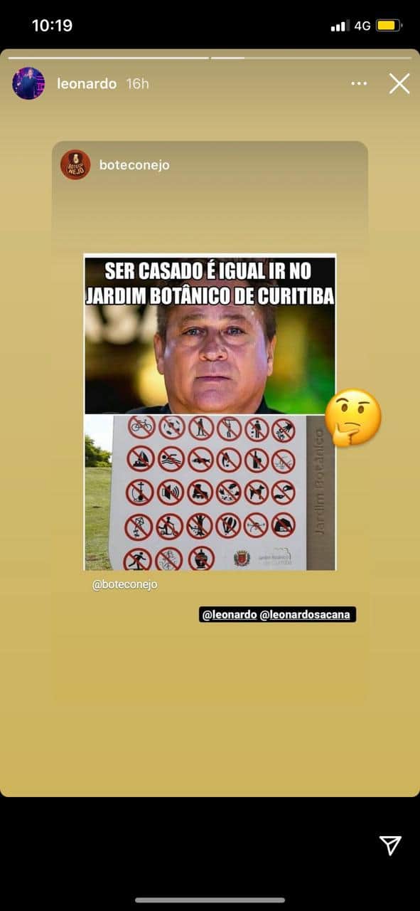 Leonardo expõe proibições em casamento (Reprodução) Leonardo expõe proibições em casamento (Reprodução)