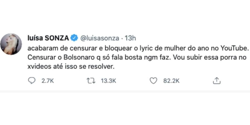 Luísa Sonza compartilha clipe em site pornô (Reprodução) Luísa Sonza compartilha clipe em site pornô (Reprodução)