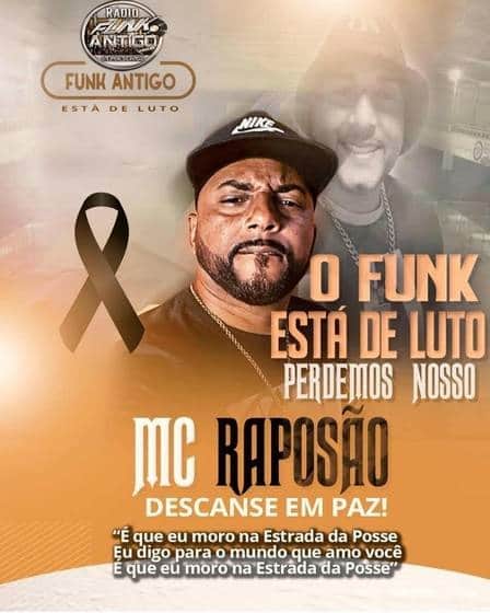 Banner divulgado nas redes sociais lamentando a morte de MC Raposão (Imagem: Divulgação) Banner divulgado nas redes sociais lamentando a morte de MC Raposão (Imagem: Divulgação)