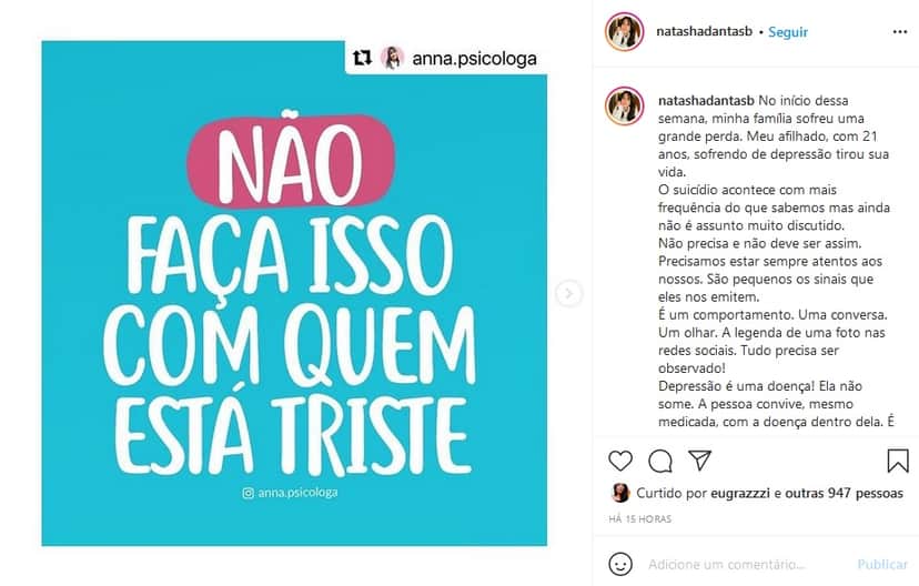 William Bonner: Publicação de Natasha Dantas (Imagem: Reprodução) William Bonner: Publicação de Natasha Dantas (Imagem: Reprodução)