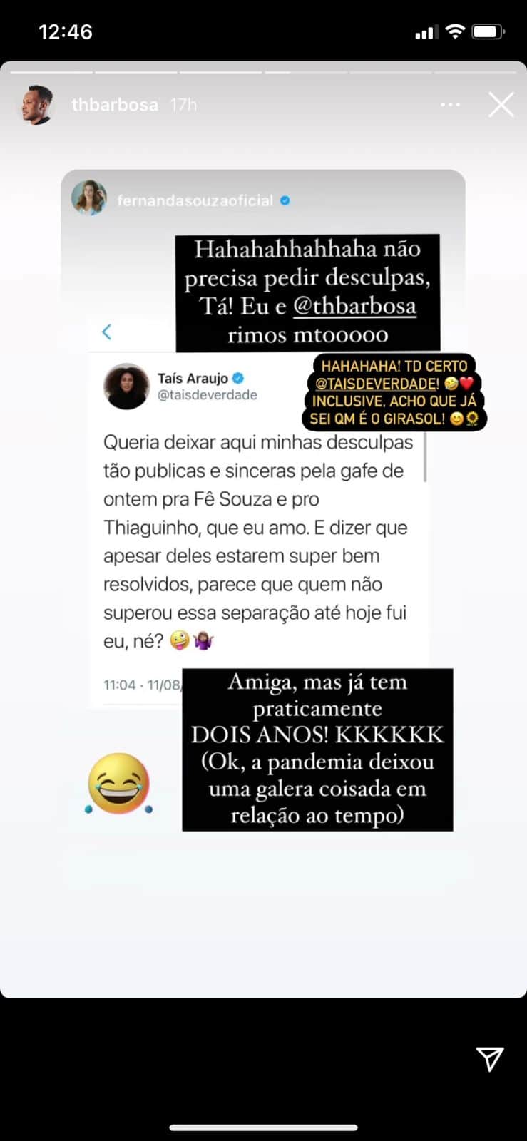Thiaguinho manda mensagem para Fernanda Souza (Reprodução) Thiaguinho manda mensagem para Fernanda Souza (Reprodução)