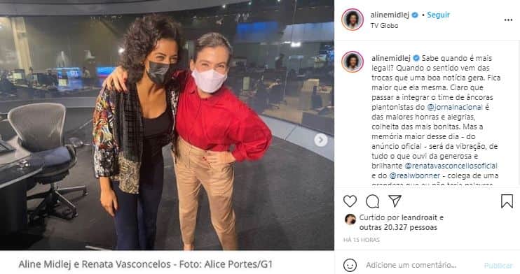 Aline Midlej e Renata Vasconcellos (Foto: Reprodução/Instagram) Aline Midlej e Renata Vasconcellos (Foto: Reprodução/Instagram)