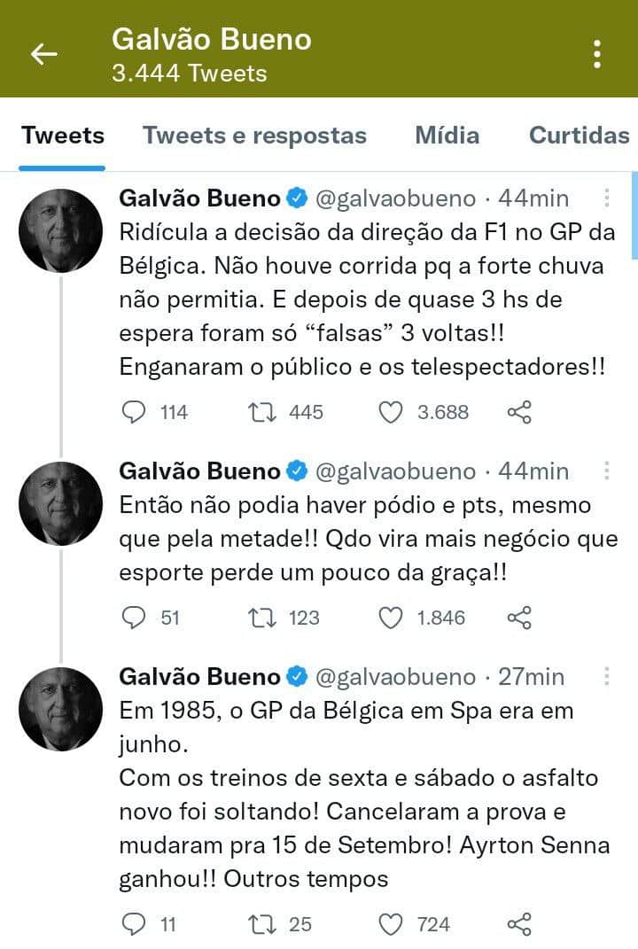 Galvão Bueno decidiu criticar a direção de prova da Fórmula 1 (Foto: Reprodução) Galvão Bueno decidiu criticar a direção de prova da Fórmula 1 (Foto: Reprodução)