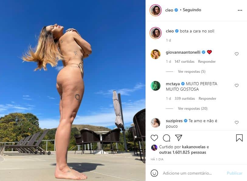 Cleo fez topless e mostrou tudo (Foto: Reprodução/ Instagram) Cleo fez topless e mostrou tudo (Foto: Reprodução/ Instagram)