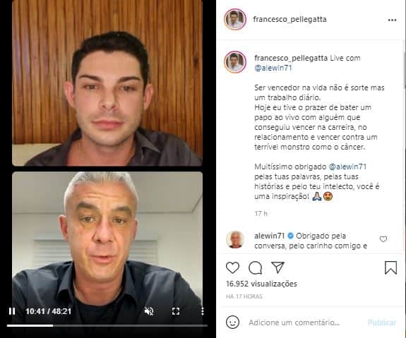 Alexandre Corrêa falou sobre casamento com Ana Hickmann em live com Francesco Pellegatta (Foto: Reprodução/Instagram) Alexandre Corrêa falou sobre casamento com Ana Hickmann em live com Francesco Pellegatta (Foto: Reprodução/Instagram)