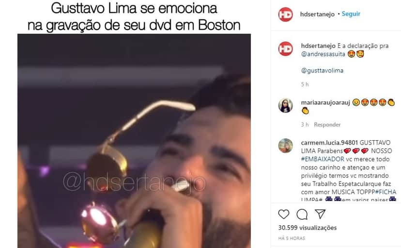 Gusttavo Lima dedicou o show para sua mãe (Foto: Reprodução) Gusttavo Lima dedicou o show para sua mãe (Foto: Reprodução)