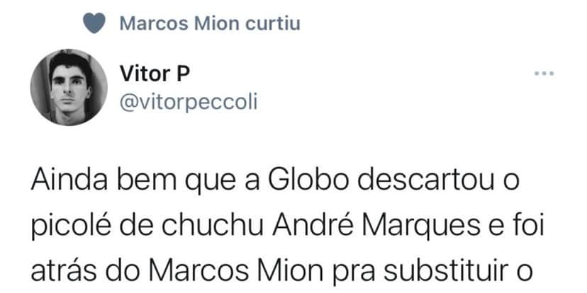 Marcos Mion curtiu comentário contra André Marques - Foto: Reprodução Marcos Mion curtiu comentário contra André Marques - Foto: Reprodução