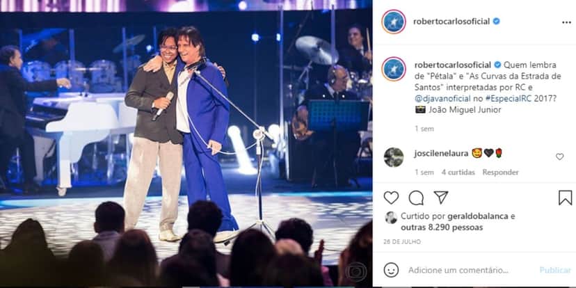 Roberto Carlos canta com parceiro e chama a atenção nas redes sociais (Foto: Reprodução) Roberto Carlos canta com parceiro e chama a atenção nas redes sociais (Foto: Reprodução)