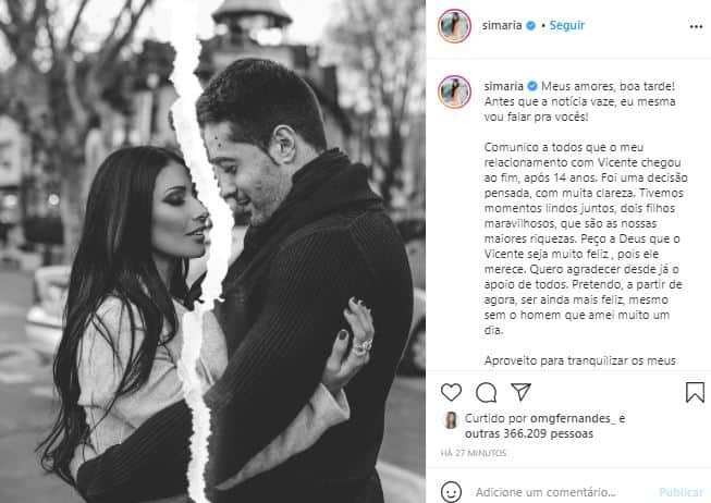 Simaria anunciou nas redes sociais separação após 14 anos (Foto: Reprodução/Instagram)