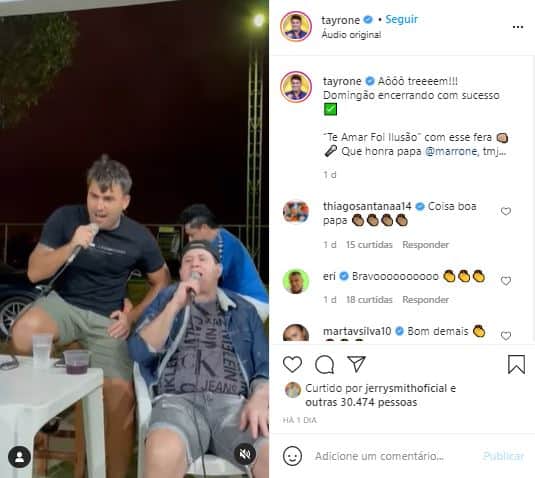 Tayrone publicou vídeo ao lado de Marrone (Foto: Reprodução/Instagram) Tayrone publicou vídeo ao lado de Marrone (Foto: Reprodução/Instagram)