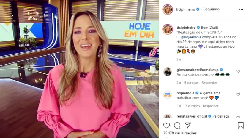 Ticiane Pinheiro usou as redes sociais para falar do Hoje em Dia (Foto: Reprodução) Ticiane Pinheiro usou as redes sociais para falar do Hoje em Dia (Foto: Reprodução)