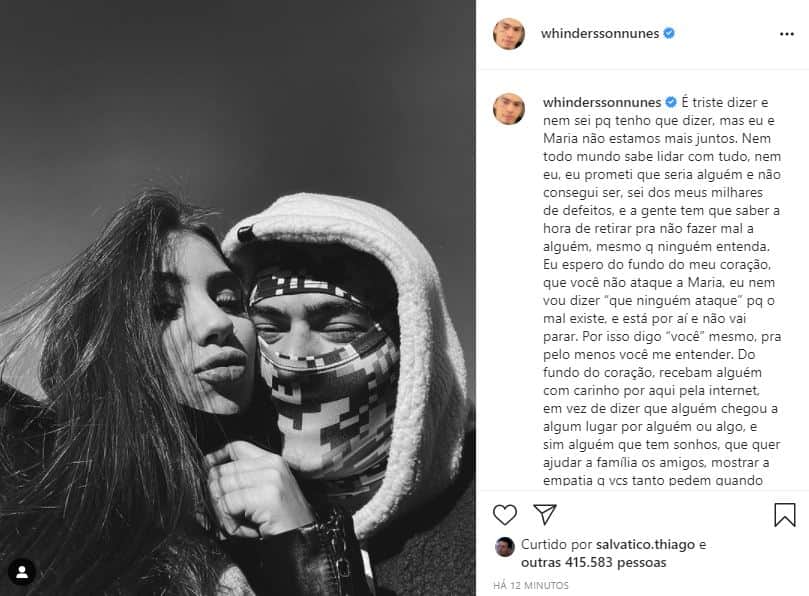 Whindersson Nunes e Maria Lina não estão mais juntos (Foto: Reprodução/ Instagram) Whindersson Nunes e Maria Lina não estão mais juntos (Foto: Reprodução/ Instagram)