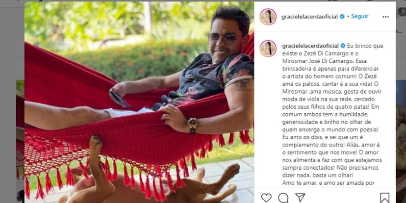 Após ver Zezé se separar, Graciele expõe os dois lados do cantor e detona: "Loucos são os que não entendem" Após ver Zezé se separar, Graciele expõe os dois lados do cantor e detona: "Loucos são os que não entendem"