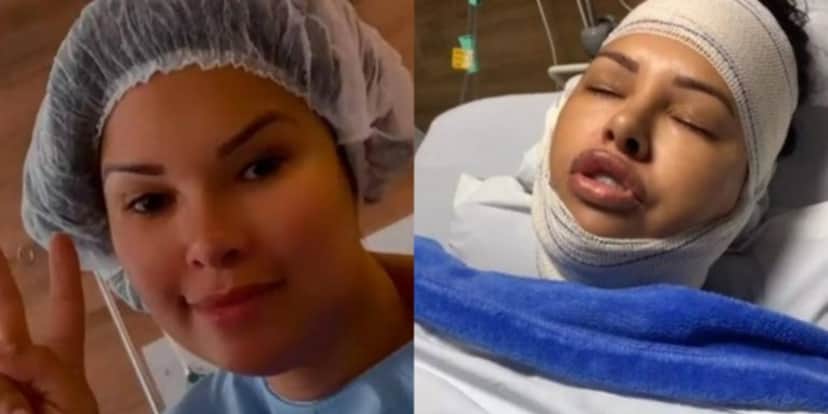 Ariadna Arantes em hospital onde fez a cirurgia (Imagem: Rerodução) Ariadna Arantes em hospital onde fez a cirurgia (Imagem: Rerodução)