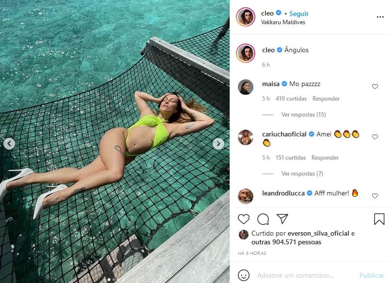 Cleo em clique nas Ilhas Maldivas (Foto: Reprodução) Cleo em clique nas Ilhas Maldivas (Foto: Reprodução)
