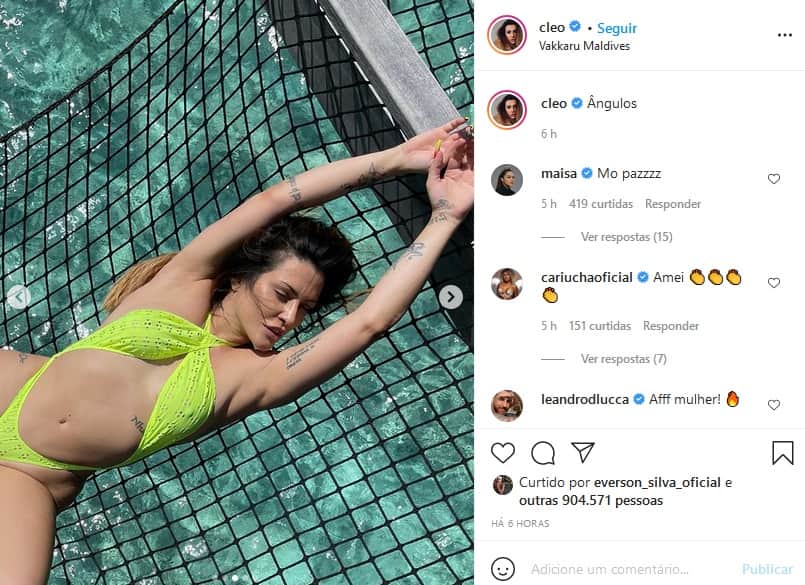 Cleo em clique nas Ilhas Maldivas (Foto: Reprodução) Cleo em clique nas Ilhas Maldivas (Foto: Reprodução)