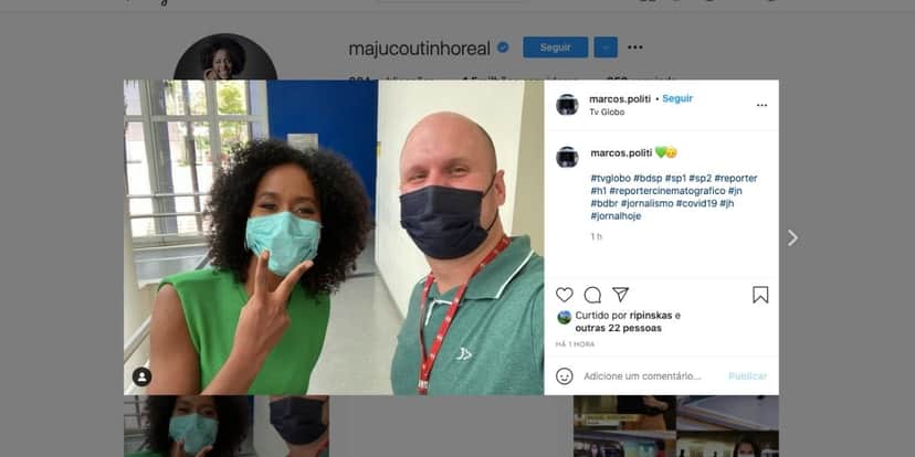 Maju Coutinho é flagrada em bastidores com repórter (Reprodução) Maju Coutinho é flagrada em bastidores com repórter (Reprodução)