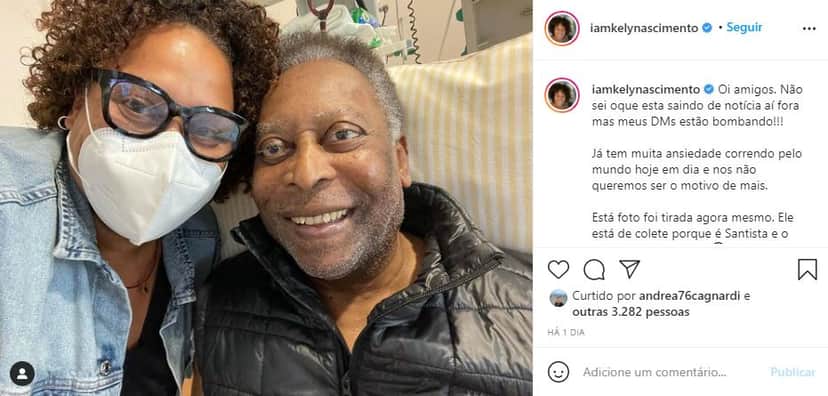 Filha de Pelé resolveu visitá-lo no hospital, após internação às pressas na UTI (Foto: Reprodução/ Instagram) Filha de Pelé resolveu visitá-lo no hospital, após internação às pressas na UTI (Foto: Reprodução/ Instagram)