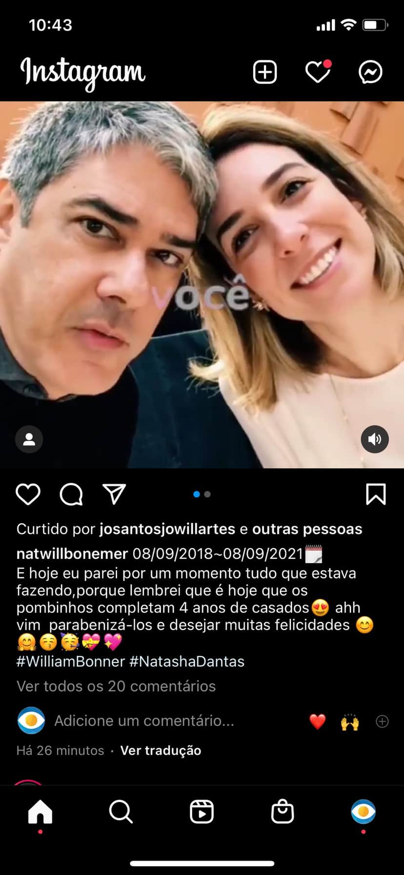 William Bonner e Natasha Dantas celebram 4 anos de casados (Reprodução) William Bonner e Natasha Dantas celebram 4 anos de casados (Reprodução)