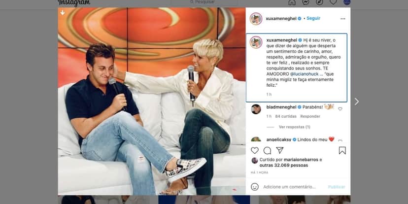 Xuxa expõe relação de amizade com Luciano Huck (Reprodução) Xuxa expõe relação de amizade com Luciano Huck (Reprodução)