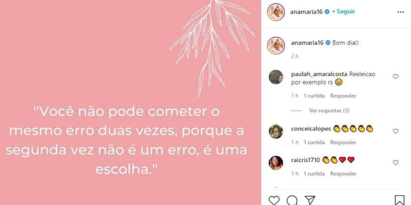 "O mesmo erro", Ana Maria explode em verdades após quebrar silêncio sobre divórcio e detona: "Segunda vez" "O mesmo erro", Ana Maria explode em verdades após quebrar silêncio sobre divórcio e detona: "Segunda vez"