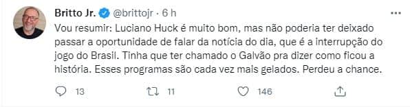 Britto Jr não poupou Luciano Huck em sua estreia nas noites de domingo (Foto: Reprodução) Britto Jr não poupou Luciano Huck em sua estreia nas noites de domingo (Foto: Reprodução)