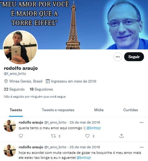 Fã de Britto Jr. sumiu em 2016 (Foto: Reprodução/Twitter) Fã de Britto Jr. sumiu em 2016 (Foto: Reprodução/Twitter)