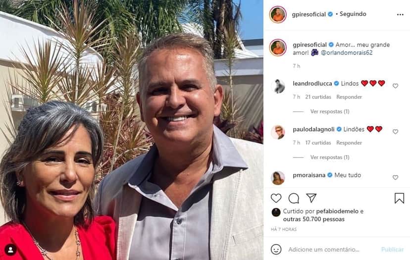Glória Pires se declarou para o marido, Orlando Morais (Foto: Reprodução) Glória Pires se declarou para o marido, Orlando Morais (Foto: Reprodução)