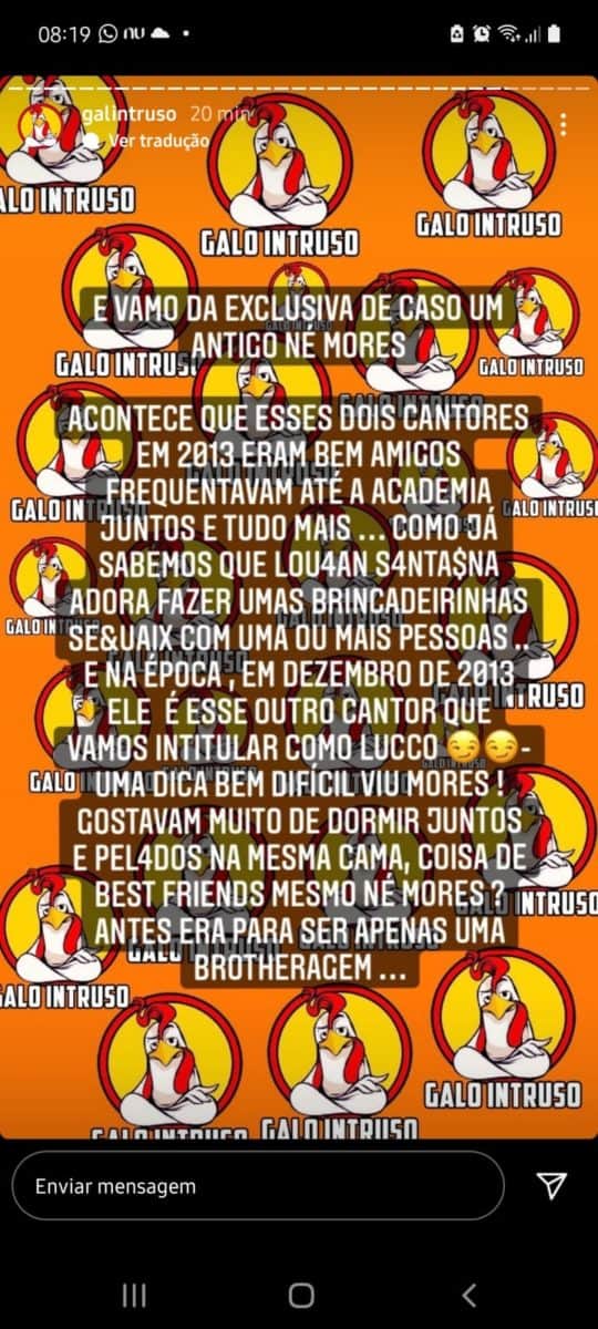 Perfil divulgou fanfic de Luan Santana e Lucas Lucco (Foto: Reprodução/Instagram) Perfil divulgou fanfic de Luan Santana e Lucas Lucco (Foto: Reprodução/Instagram)