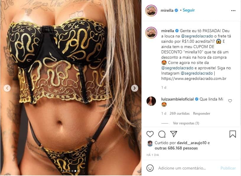 Mirella usa lingerie PP e parte íntima gigante fica de fora (foto: Reprodução)