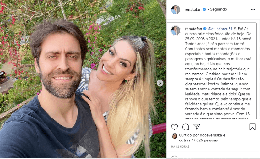 Ao lado de Átila Abreu Renata Fan fez comunicado sobre 13 anos de relacionamento (Foto: Reprodução) Ao lado de Átila Abreu Renata Fan fez comunicado sobre 13 anos de relacionamento (Foto: Reprodução)
