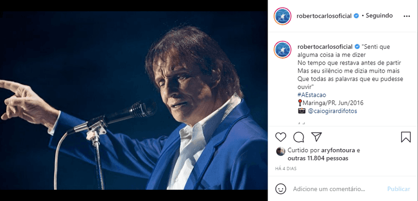 Nas redes sociais, Roberto Carlos expõe música de sucesso (Foto: Reprodução) Nas redes sociais, Roberto Carlos expõe música de sucesso (Foto: Reprodução)