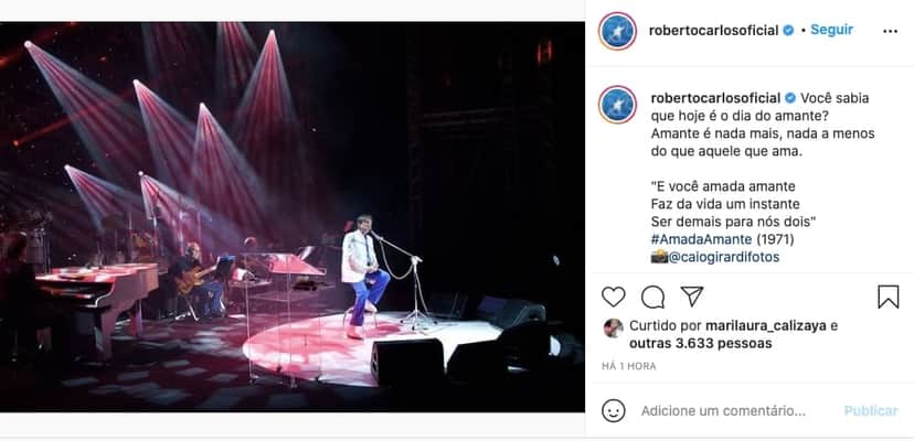 Roberto Carlos posta foto falando sobre amantes - Reprodução Roberto Carlos posta foto falando sobre amantes - Reprodução