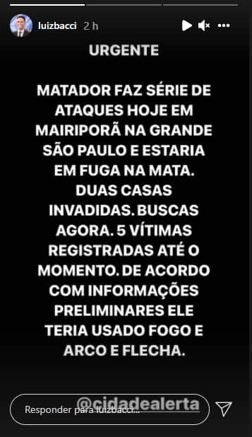 Luiz Bacci expõe caso de matador em Mairiporã - Foto: Reprodução Luiz Bacci expõe caso de matador em Mairiporã - Foto: Reprodução