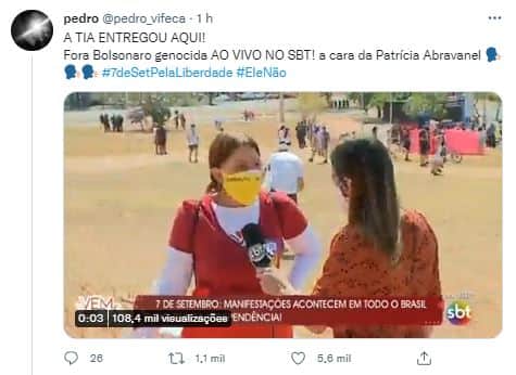 Manifestante detonou Bolsonaro no programa de Patrícia Abravanel, o "Vem Pra Cá", no SBT (Foto: Reprodução/Twitter) Manifestante detonou Bolsonaro no programa de Patrícia Abravanel, o "Vem Pra Cá", no SBT (Foto: Reprodução/Twitter)