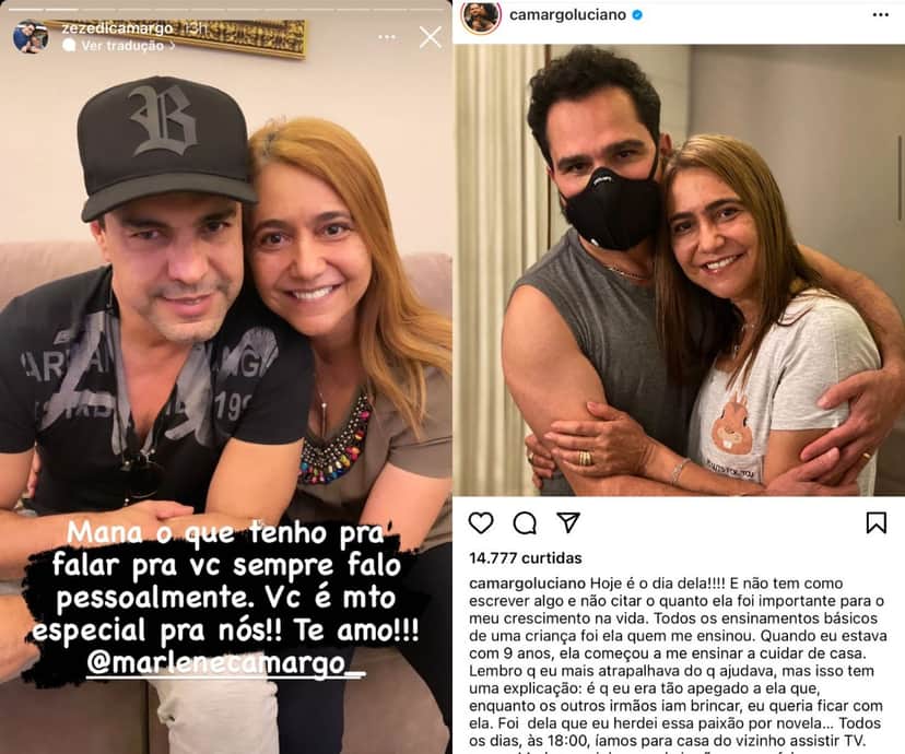 Zezé e Luciano são irmãos de Marlene Camargo (Foto: Reprodução/Instagram) Zezé e Luciano são irmãos de Marlene Camargo (Foto: Reprodução/Instagram)