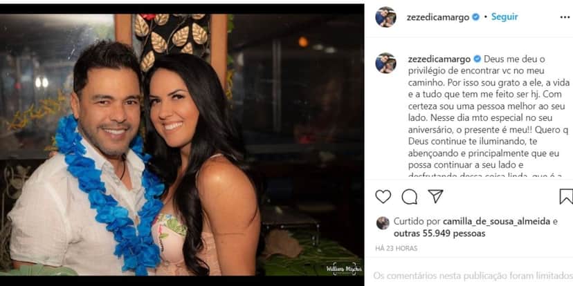 Zezé Di Camargo faz homenagem para Graciele Lacerda (Reprodução) Zezé Di Camargo faz homenagem para Graciele Lacerda (Reprodução)